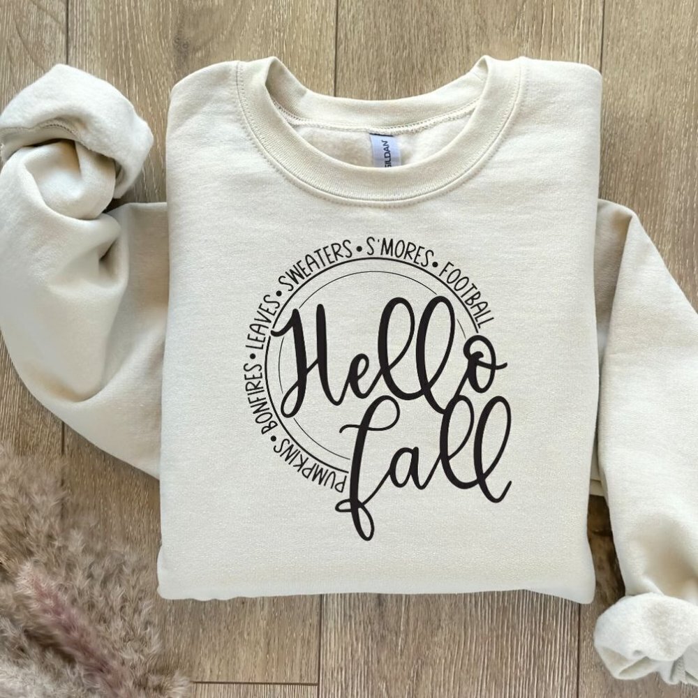 Hello Fall Sweatshirt Sweater Hand Crafted